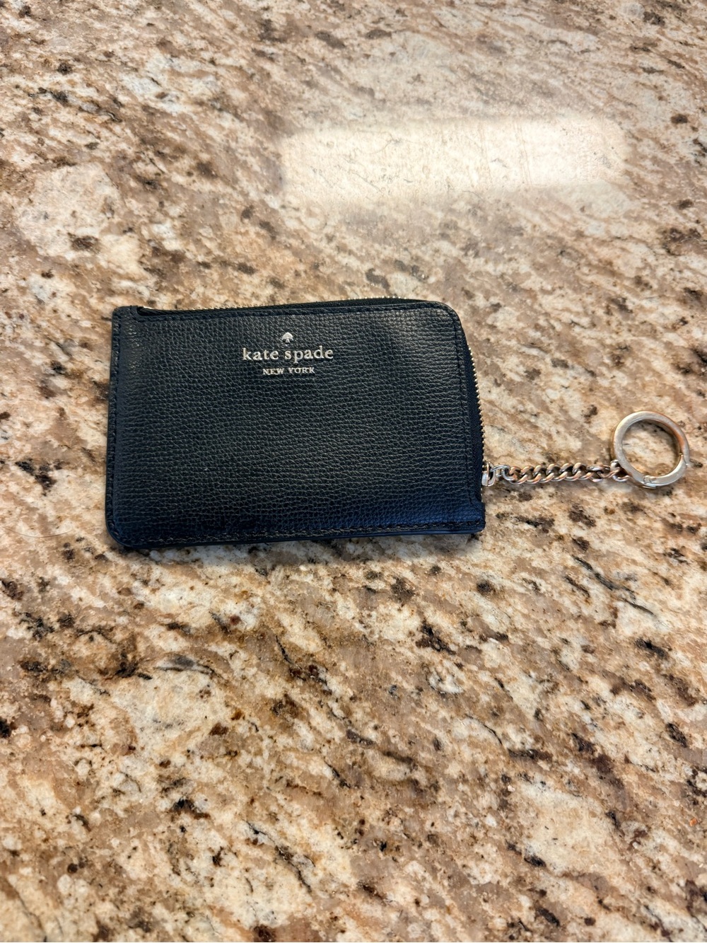 kate spade Black Pebbled Leather Zip Card Holder with Keyring